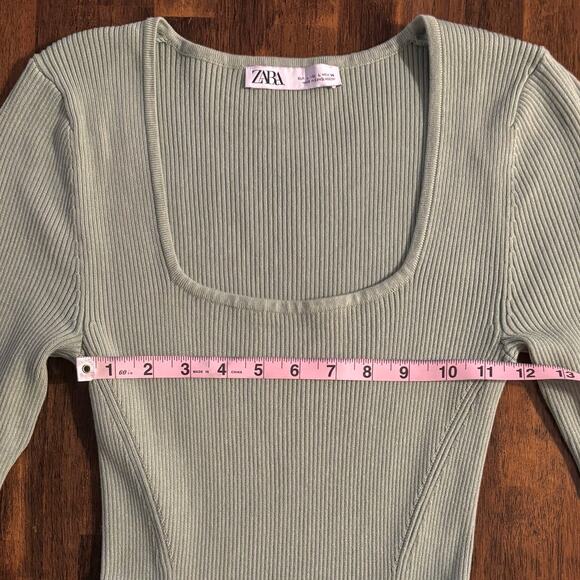 Zara Women’s Large Dress Ribbed Knit Long Sleeve Fit Flare Square Neck - Picture 7 of 10